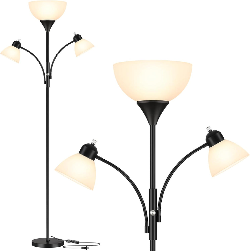 Dimmable Black Torchiere 2-Light Floor Lamp