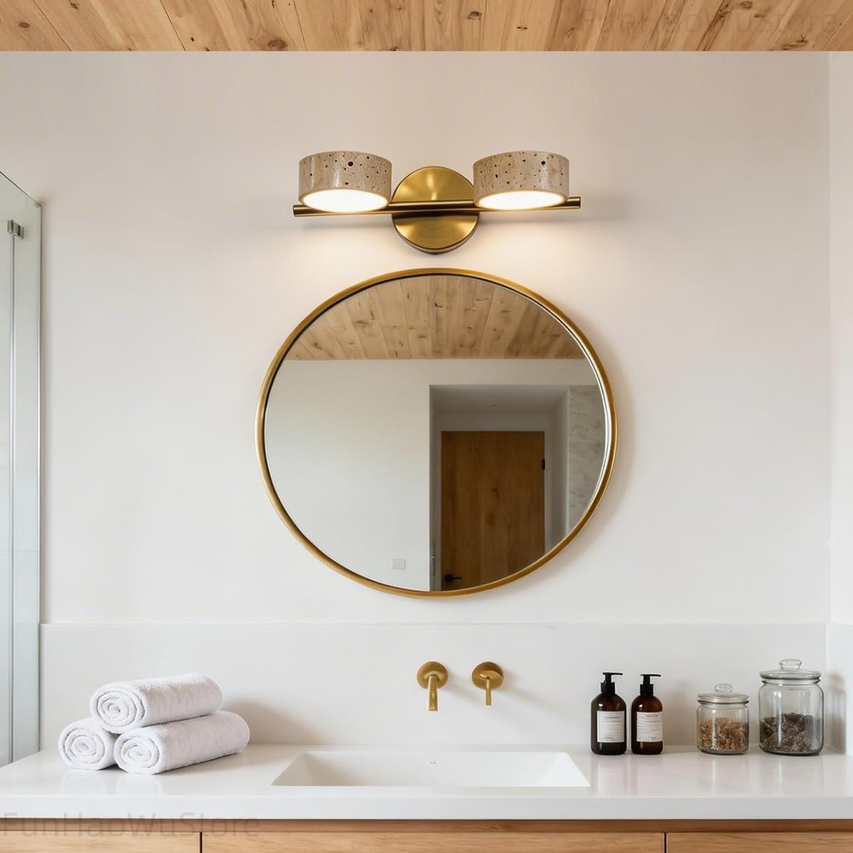 Rotatable Gold Travertine Bathroom Vanity Light