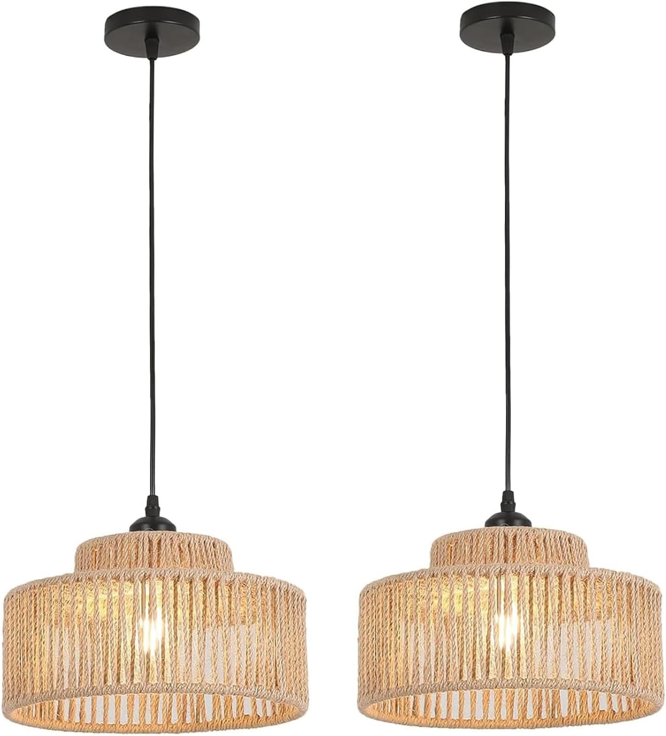 Boho Handwoven Rattan Basket Pendant Lights