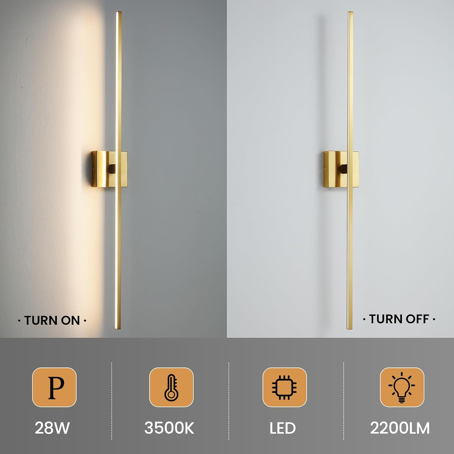 Dimmable Gold LED Bathroom Vanity Light Bar