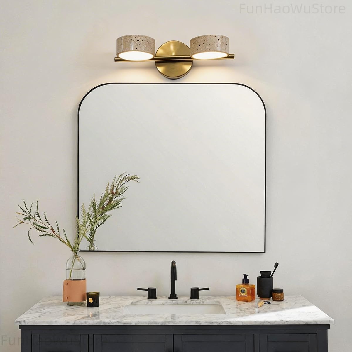 Rotatable Gold Travertine Bathroom Vanity Light