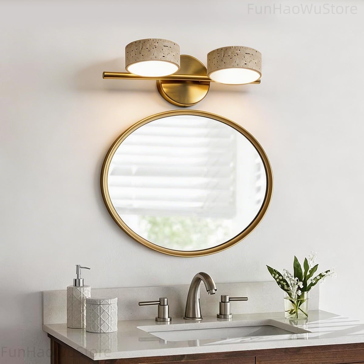 Rotatable Gold Travertine Bathroom Vanity Light