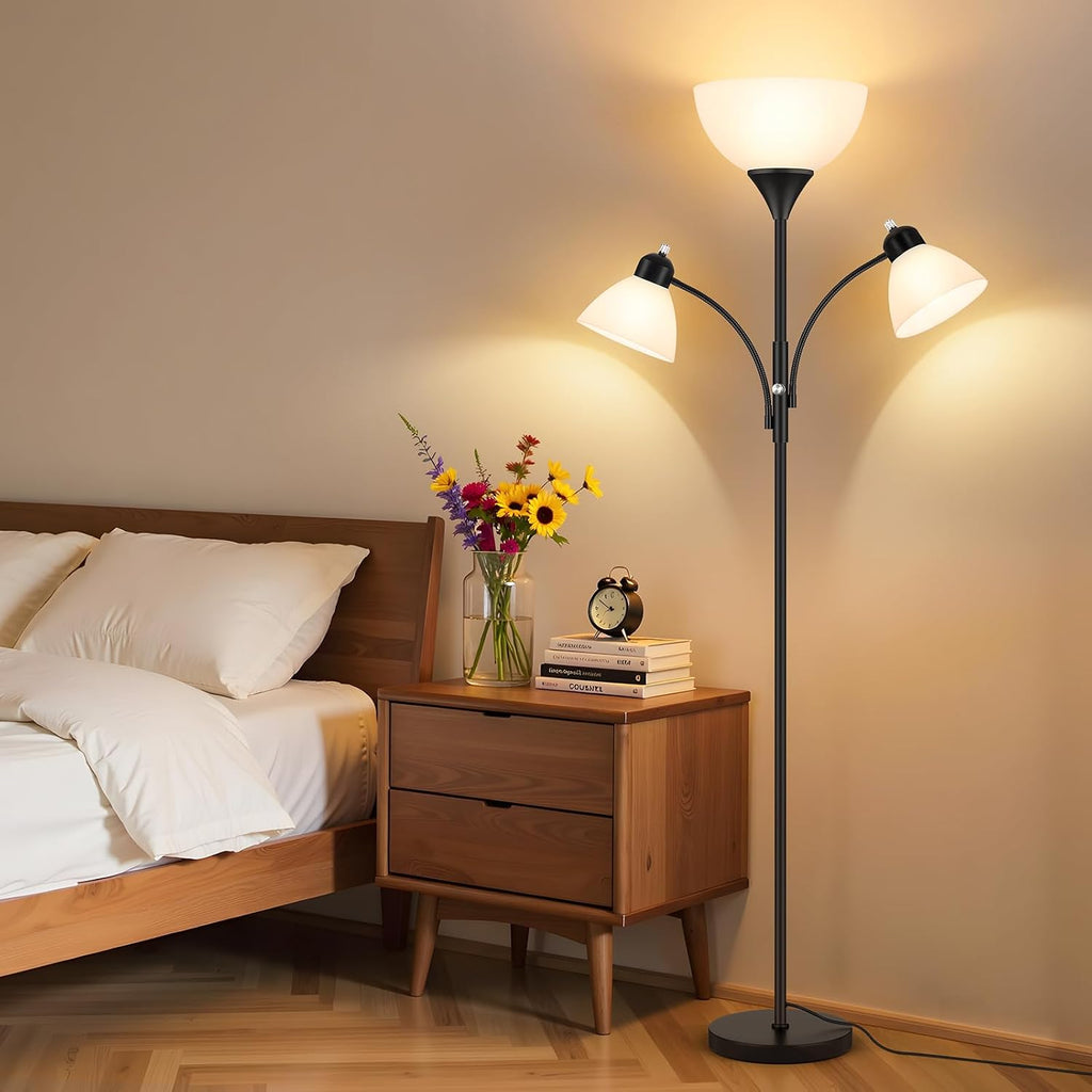 Dimmable Black Torchiere 2-Light Floor Lamp