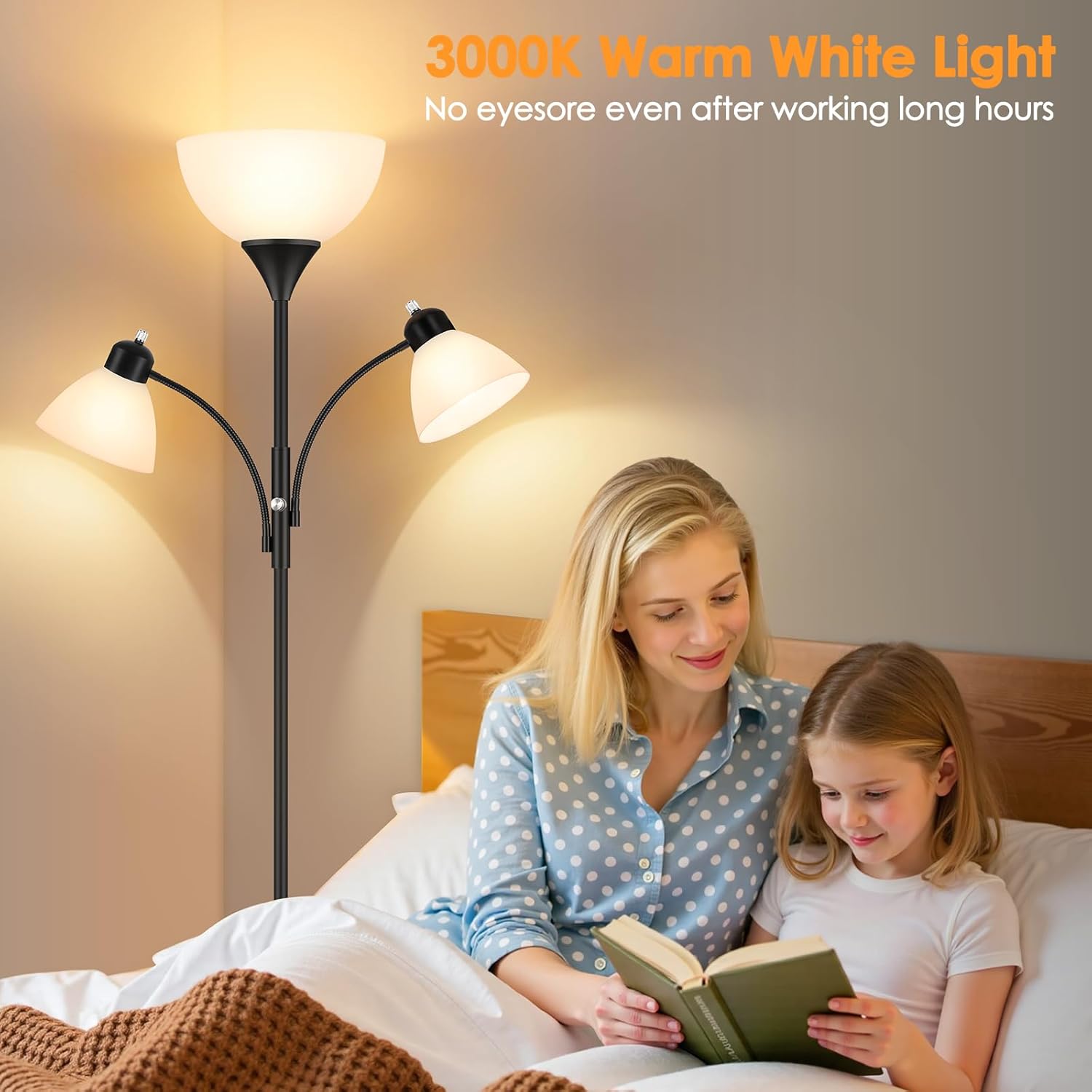 Dimmable Black Torchiere 2-Light Floor Lamp