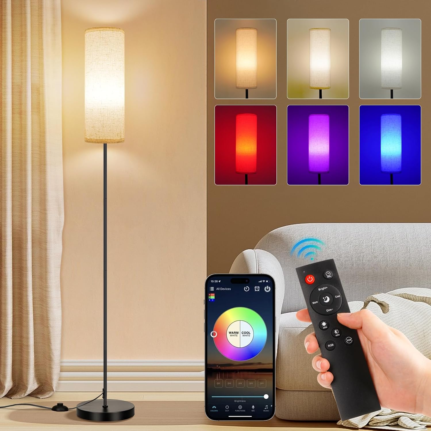 Smart RGB Adjustable Beige Shade Floor Lamp