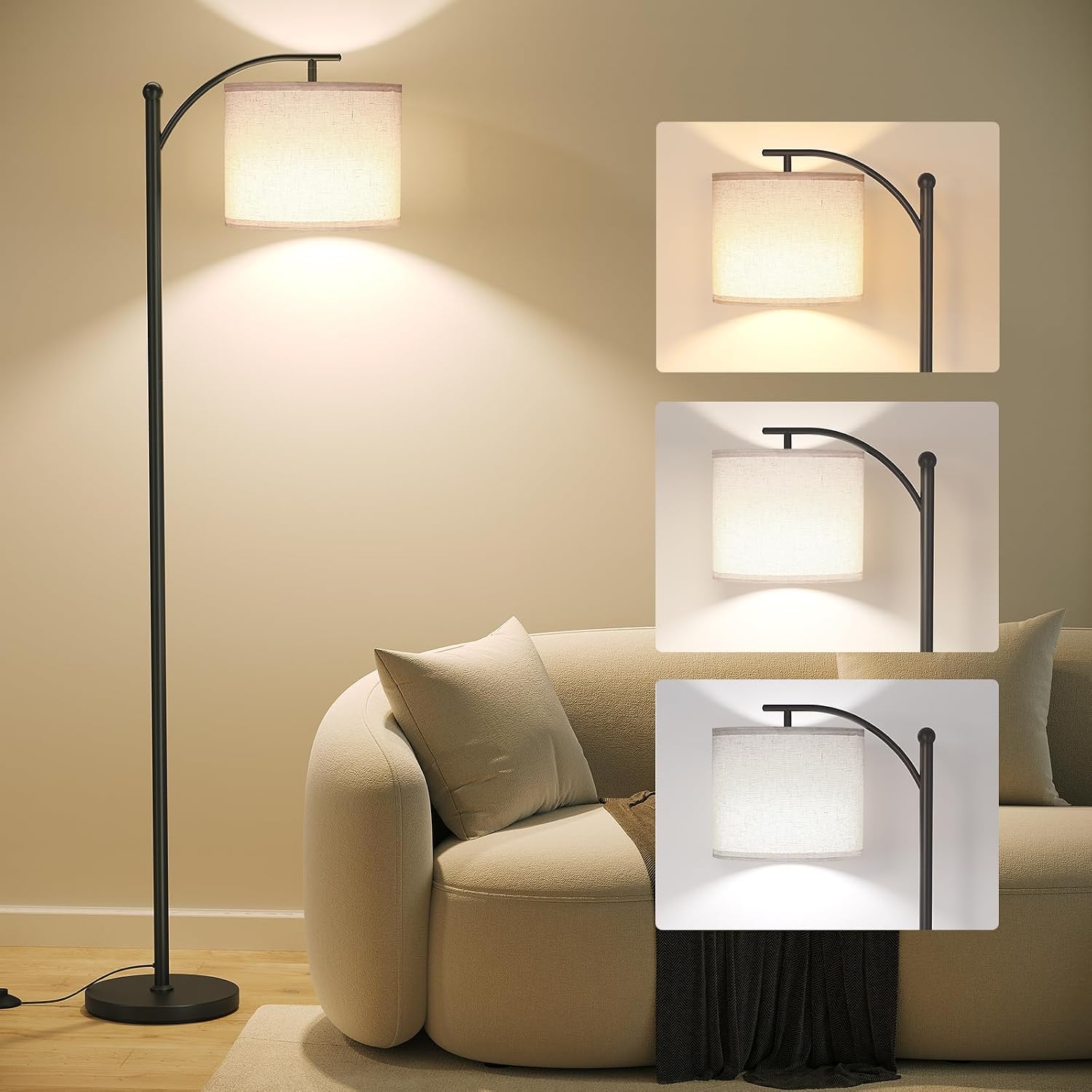 3CCT Black Adjustable Arc Floor Lamp