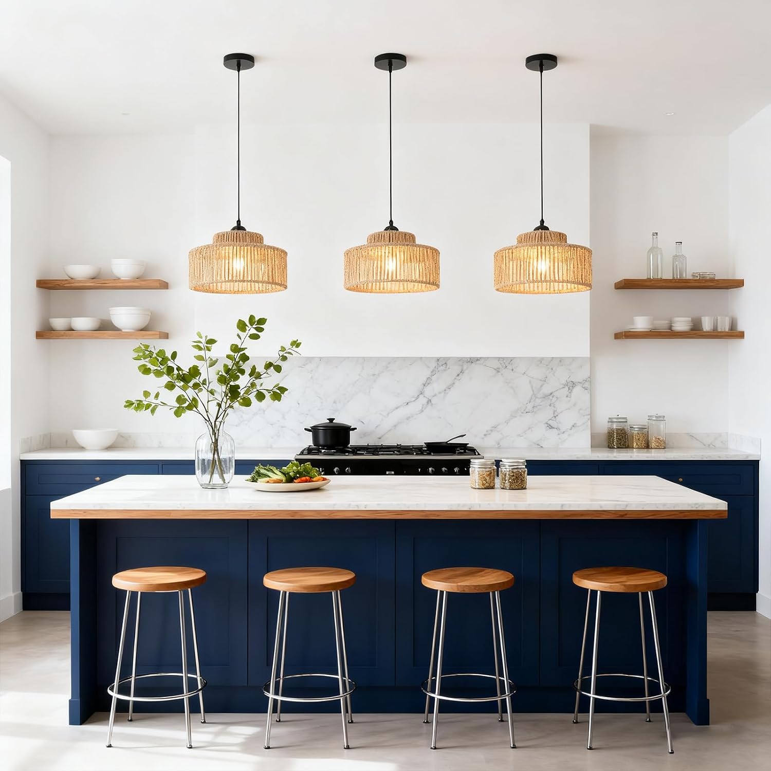 Boho Handwoven Rattan Basket Pendant Lights