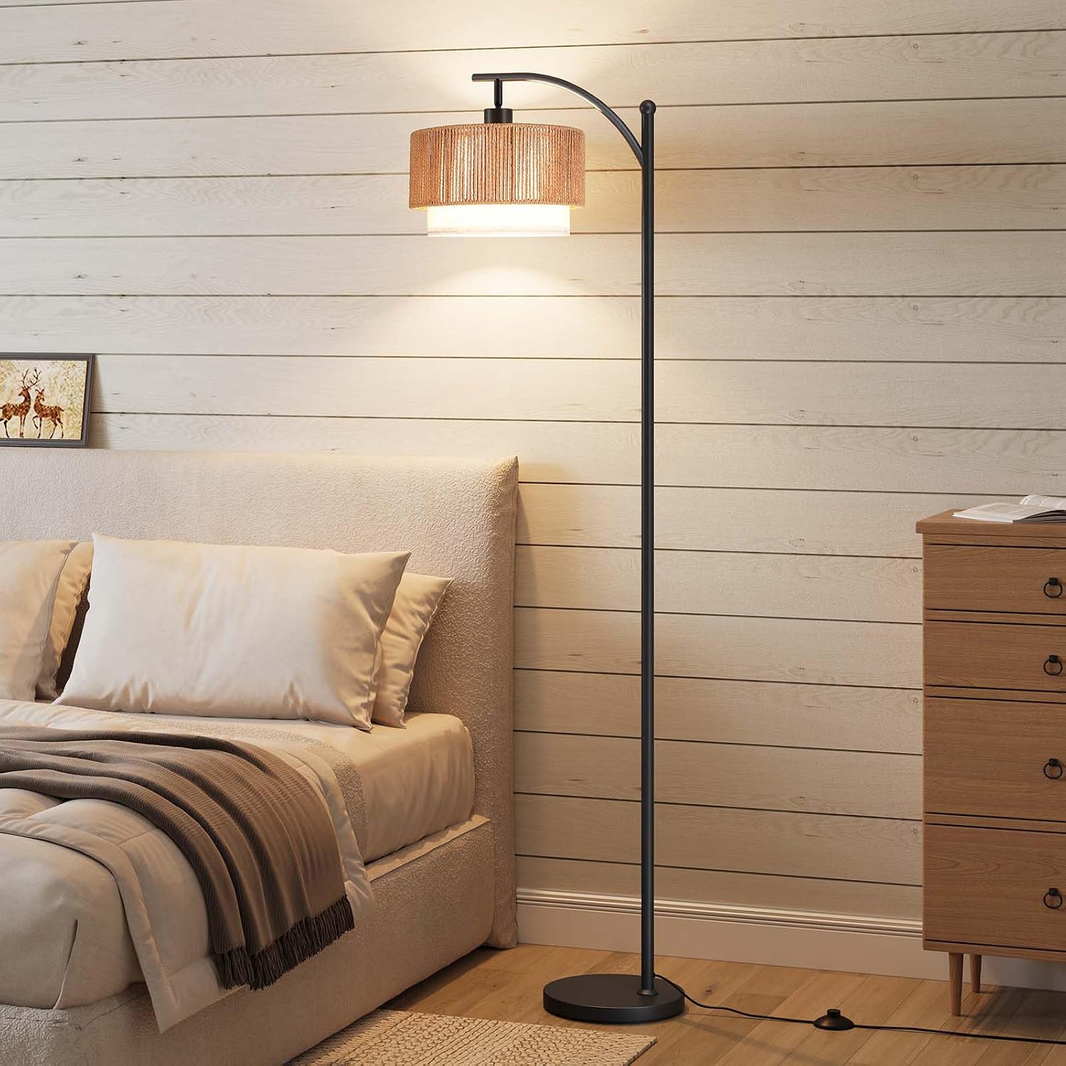 3CCT Adjustable Rattan Arc Floor Lamp