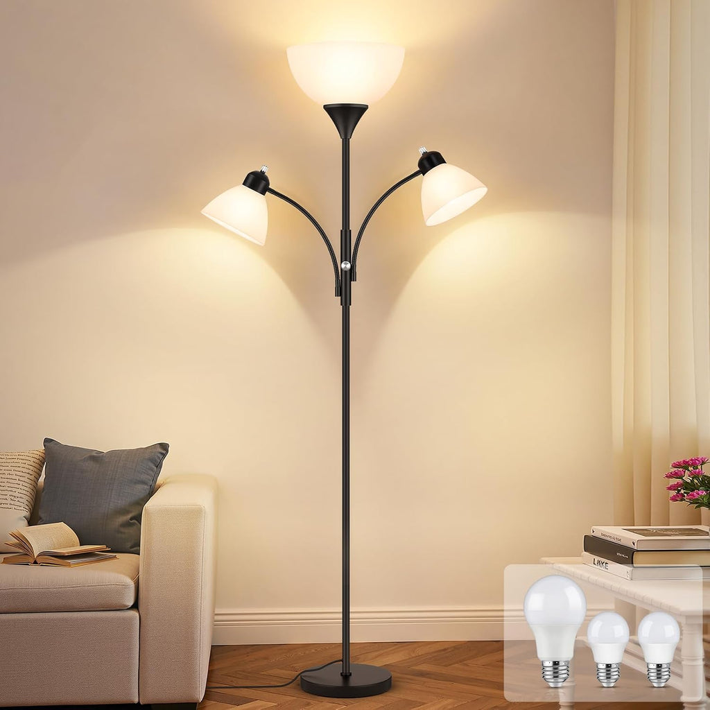 Dimmable Black Torchiere 2-Light Floor Lamp