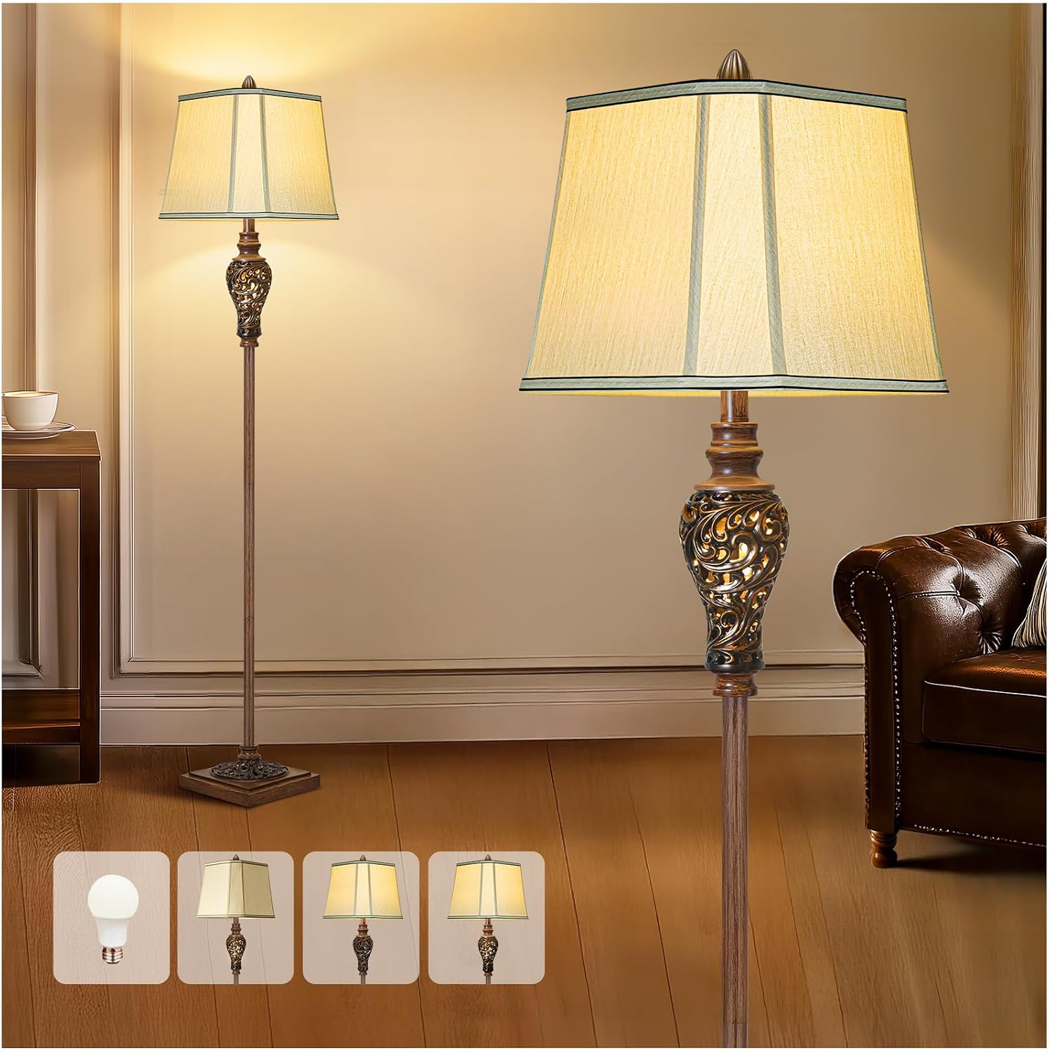 Rustic Linen Shade Floor Lamp With Nightlight