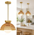 Boho Rattan Glass Globe Pendant Light