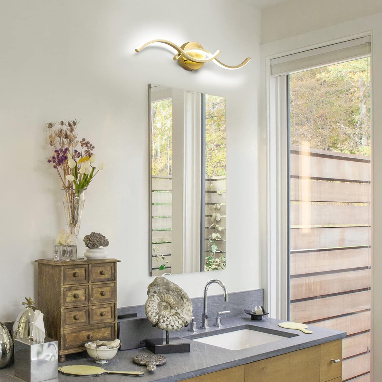 Dimmable Gold Wave LED Bathroom Vanity Light