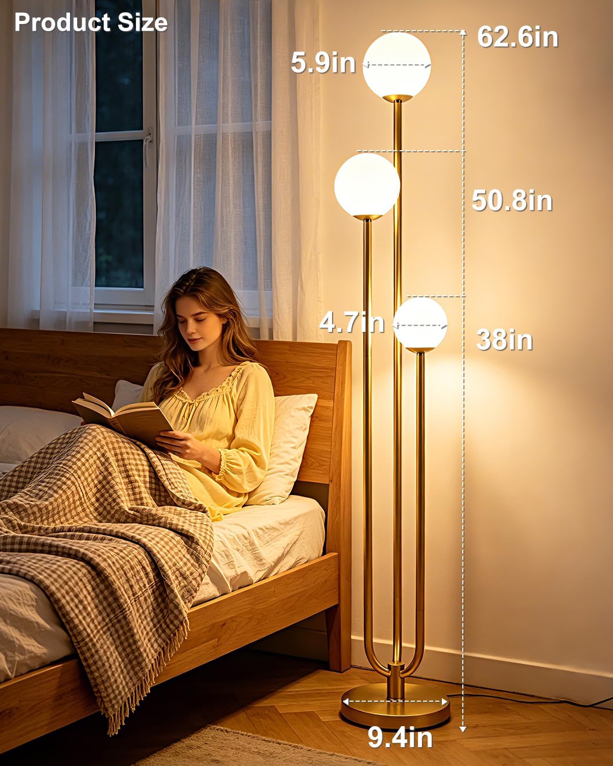 Dimmable Gold Globe 3-Light Floor Lamp