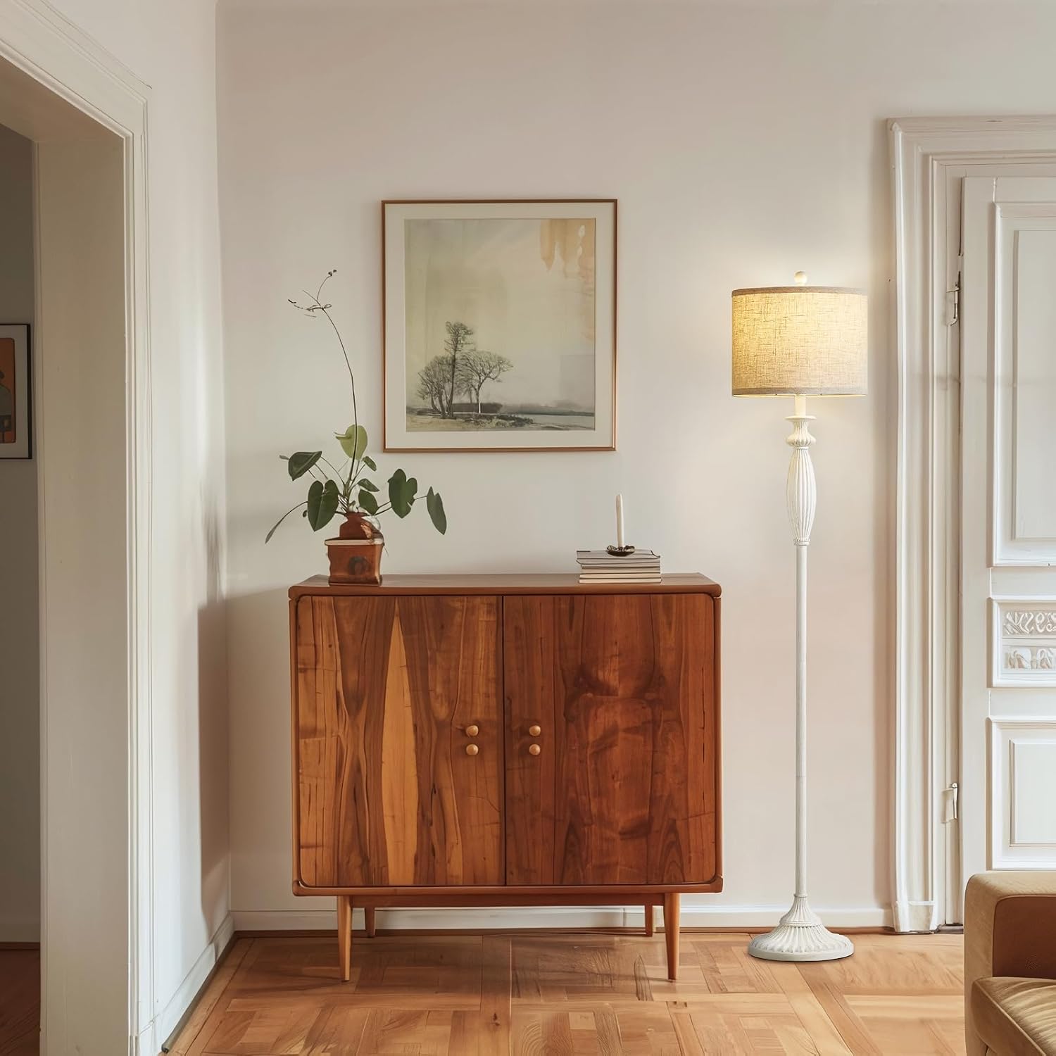 3CCT Rustic Oatmeal Linen Floor Lamp