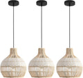 3 Pack White Mini Boho Rattan Pendant Lights