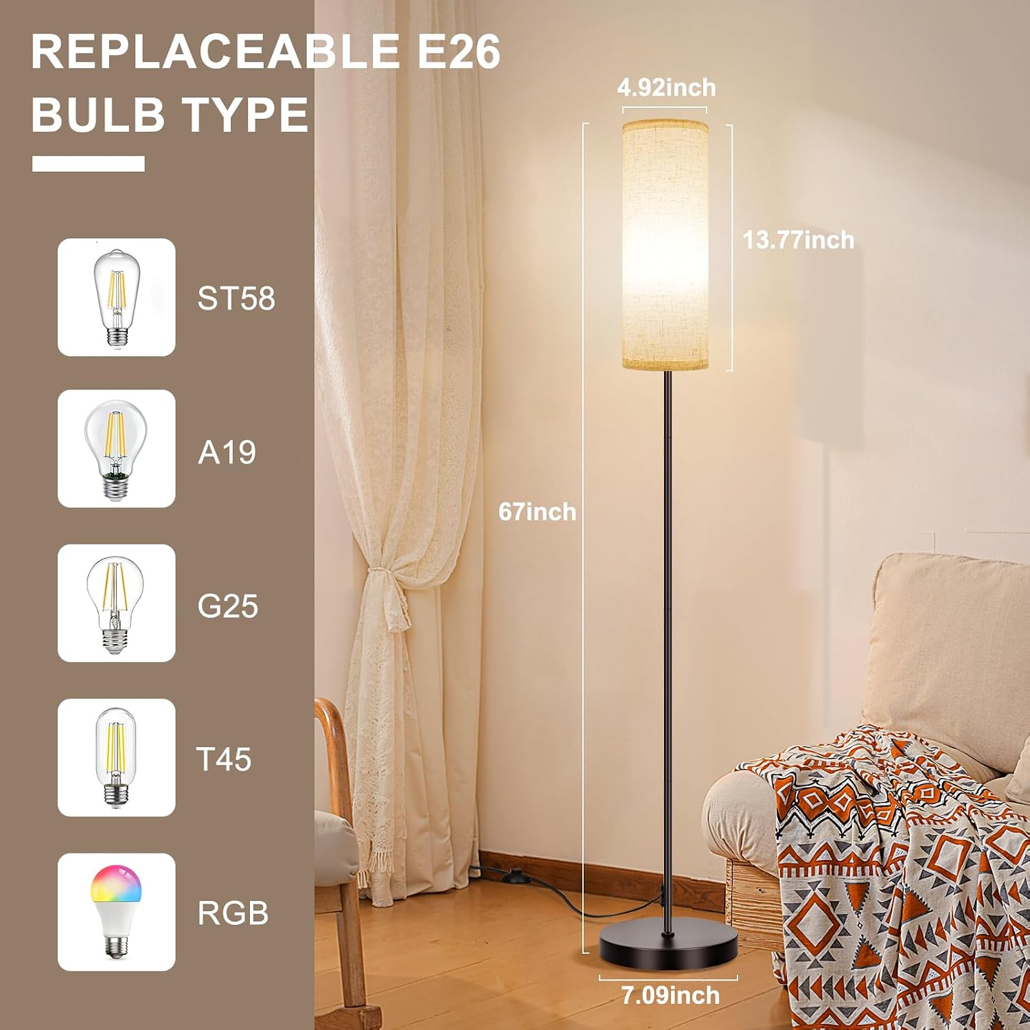 Smart RGB Adjustable Beige Shade Floor Lamp