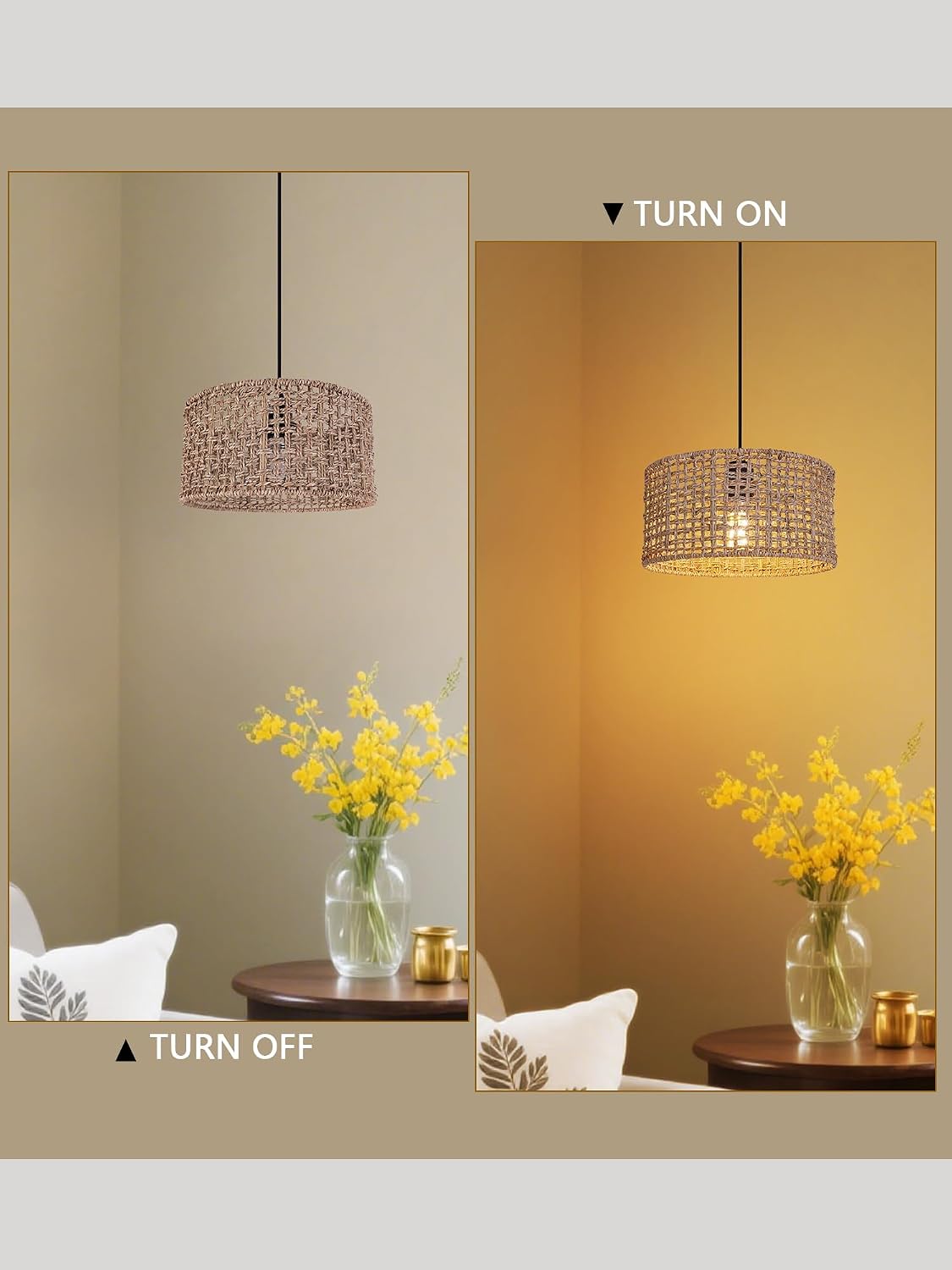 Plug In Open-Weave Rattan Drum Pendant Light
