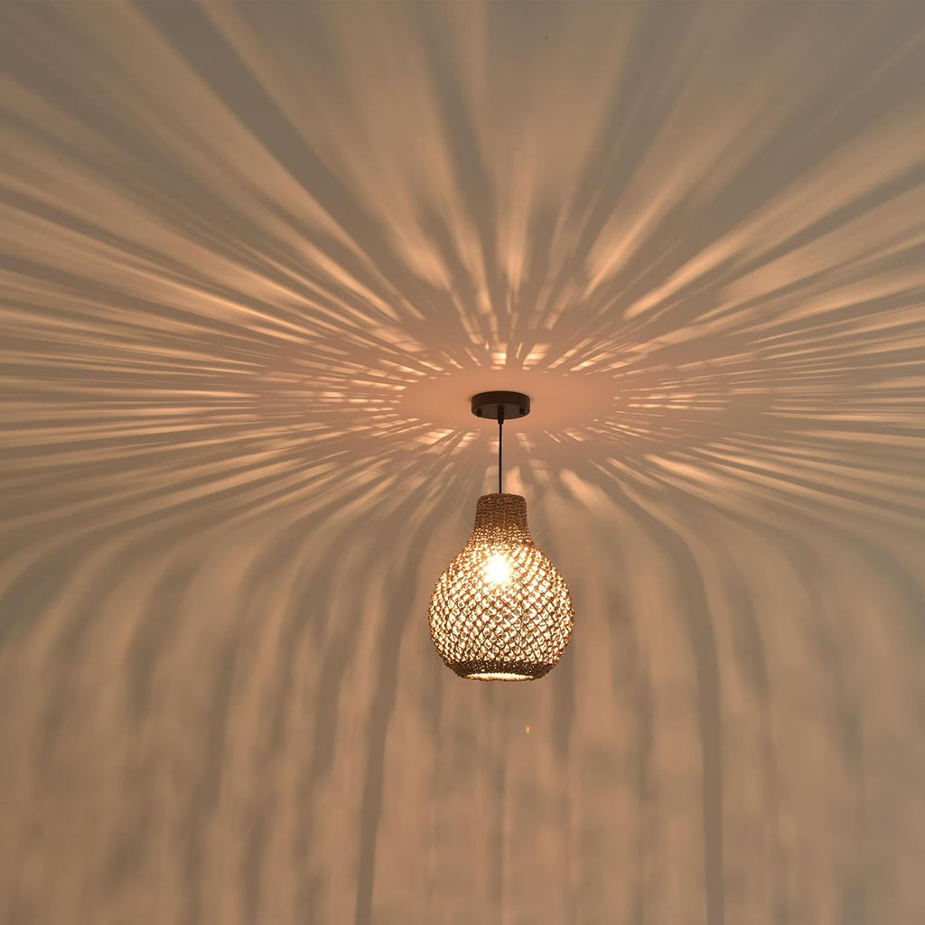 2 Pack Seagrass Boho Rattan Pendant Lights