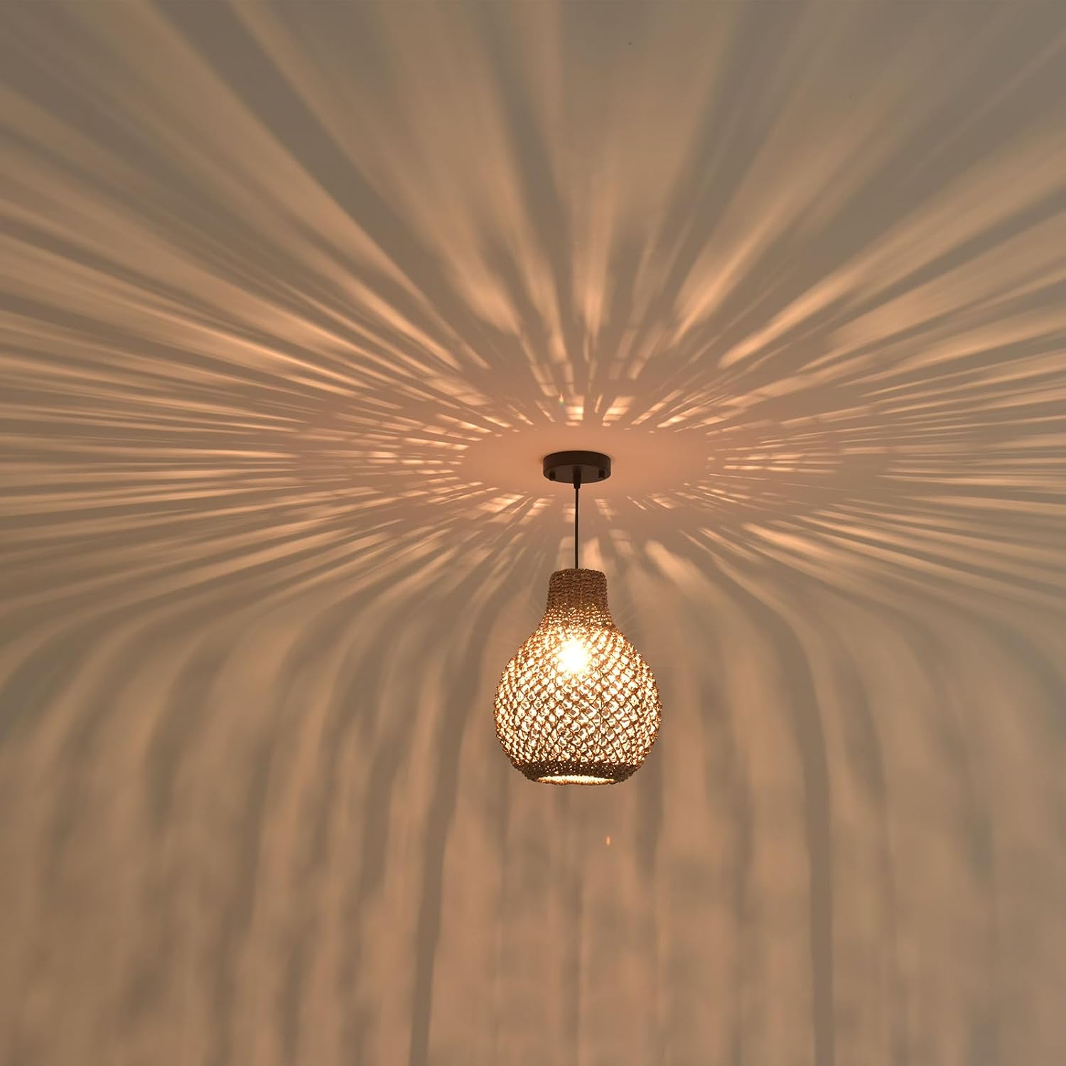 2 Pack Seagrass Boho Rattan Pendant Lights