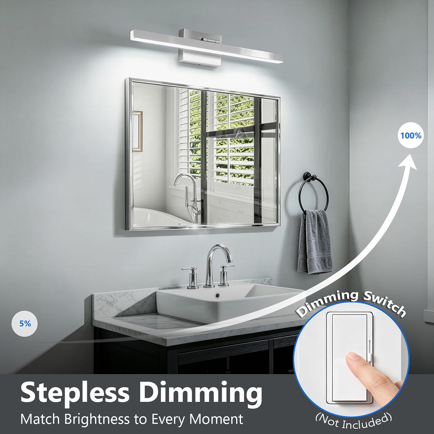 Dimmable Chrome Rotatable Bathroom Vanity Light