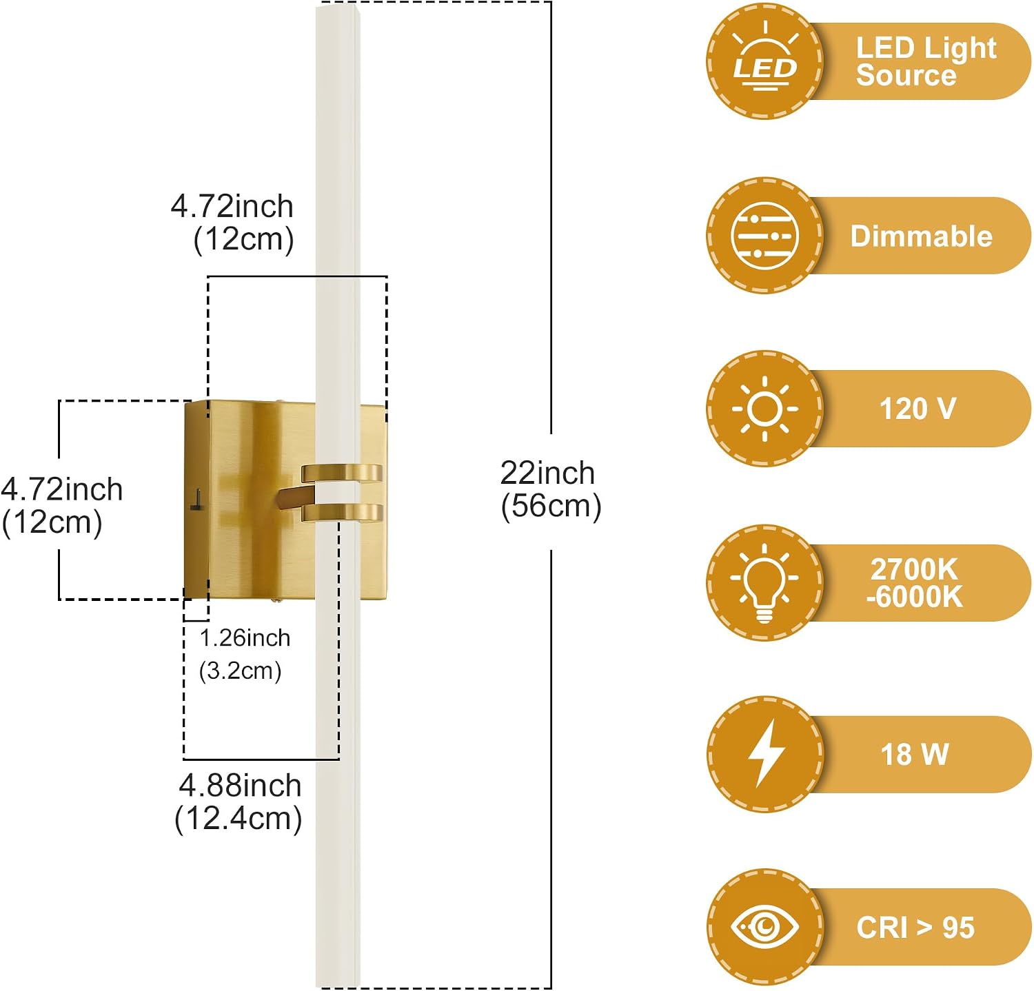 5CCT Dimmable 360° Gold Vanity Light