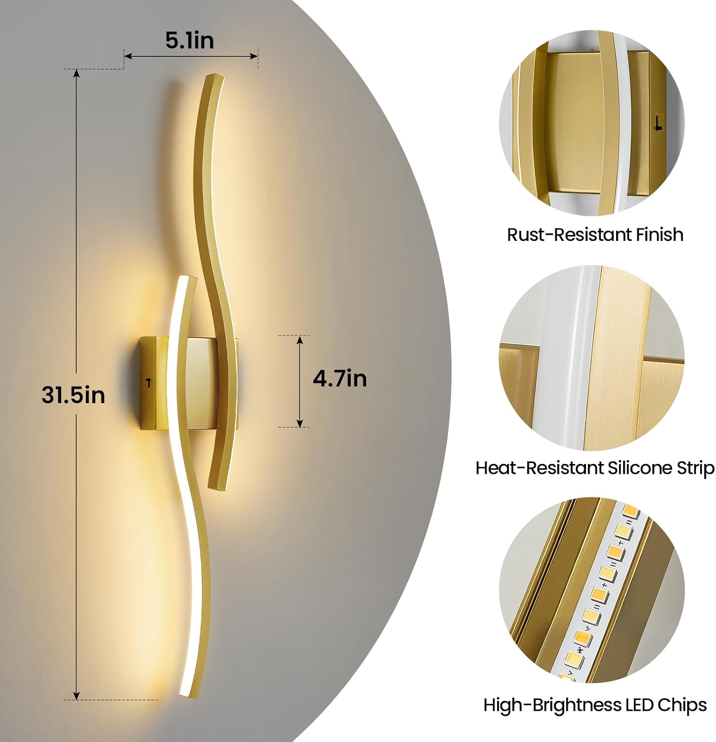 5CCT Dimmable Gold LED Vanity Light