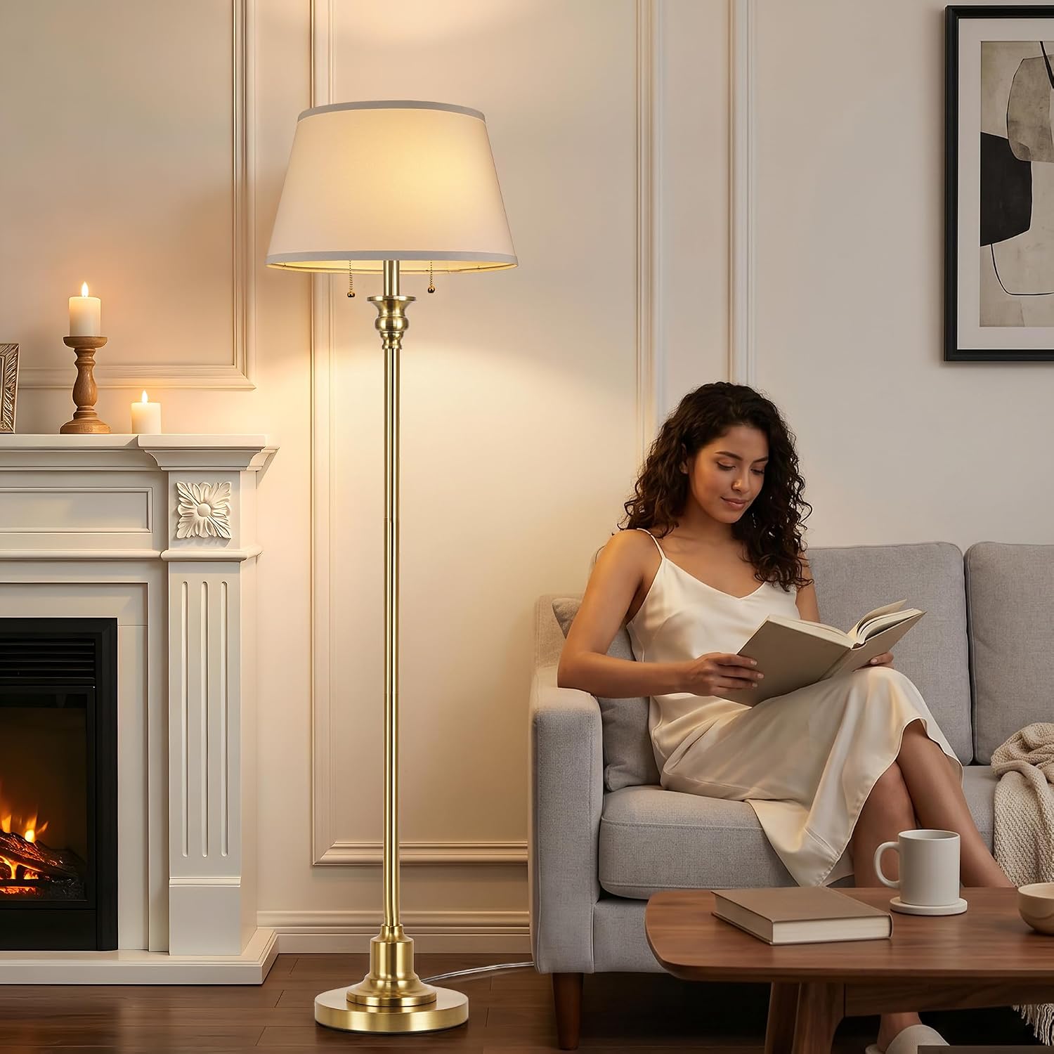 3CCT Gold 2-Light Farmhouse Floor Lamp