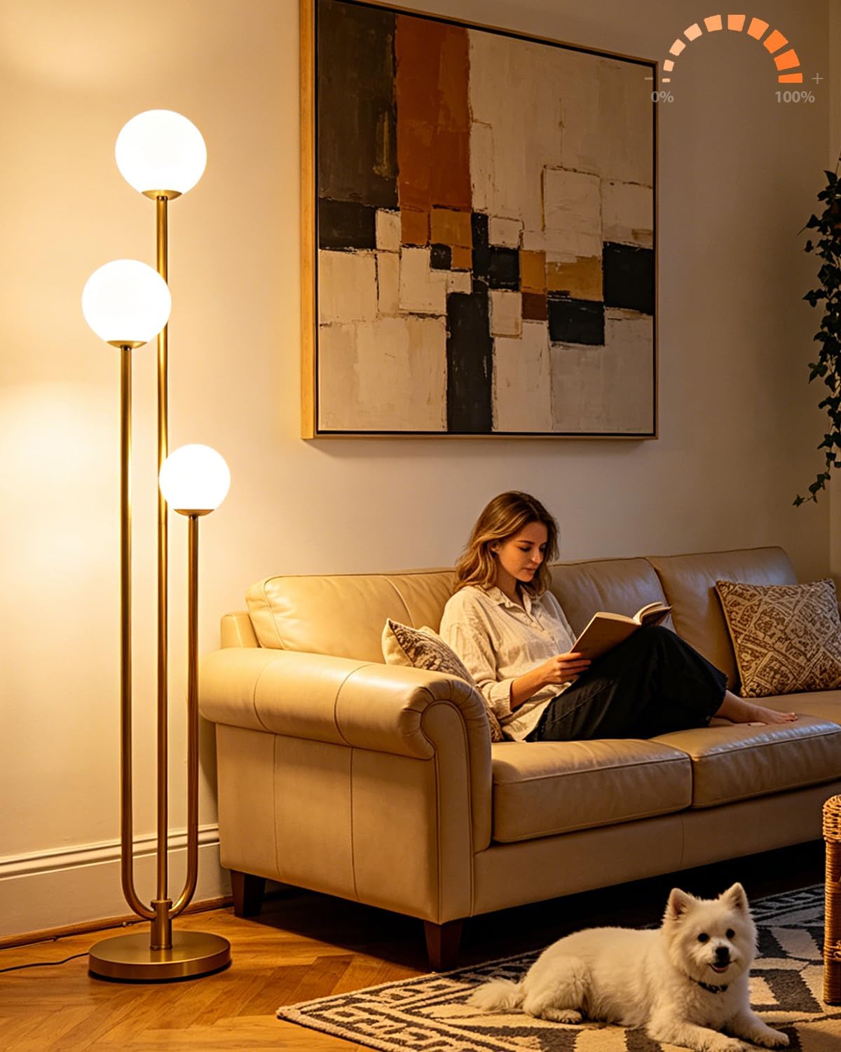Dimmable Gold Globe 3-Light Floor Lamp