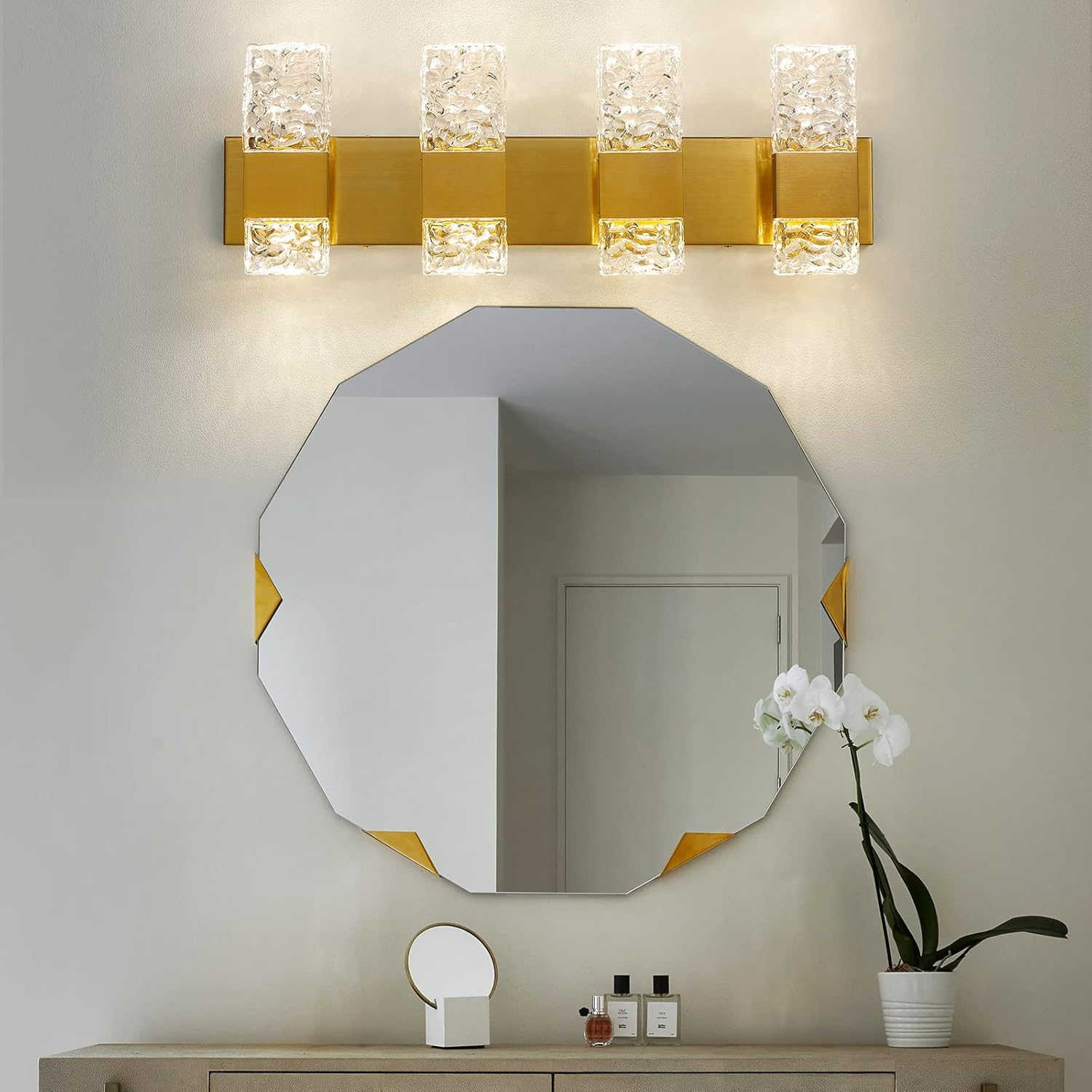 4-Light Dimmable Crystal Gold Vanity Light