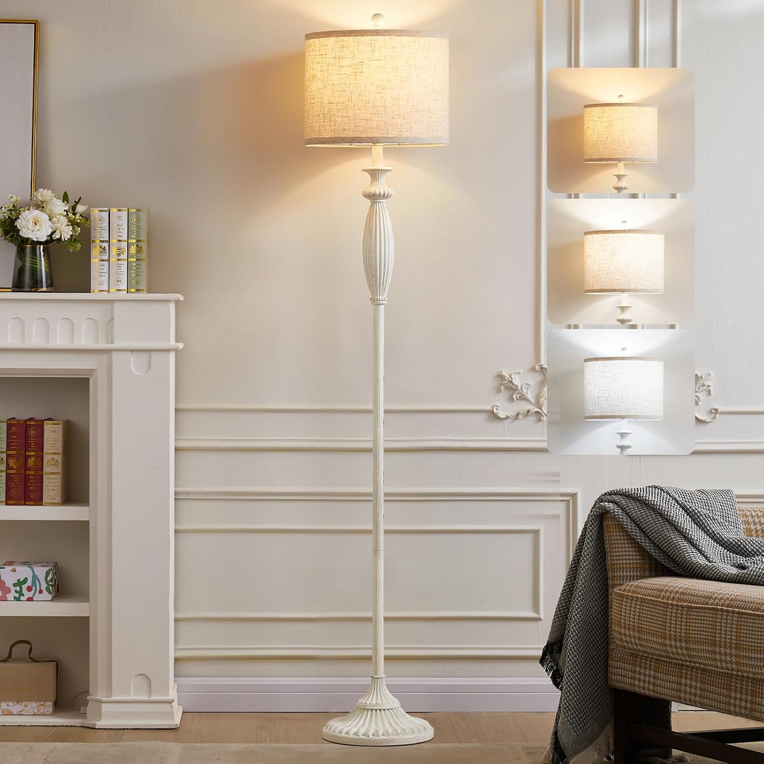 3CCT Rustic Oatmeal Linen Floor Lamp