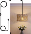 Plug In Open-Weave Rattan Drum Pendant Light