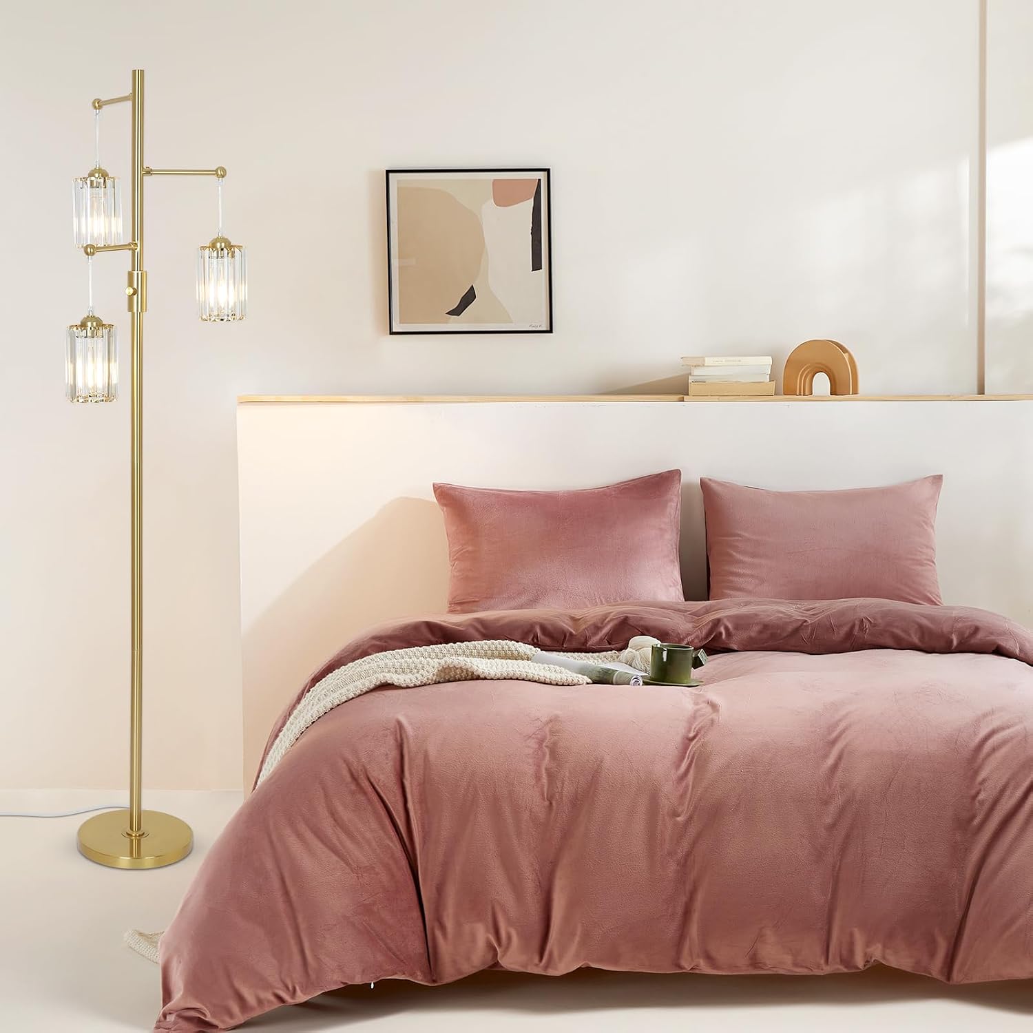 Dimmable 3-Light Gold Crystal Tree Floor Lamp