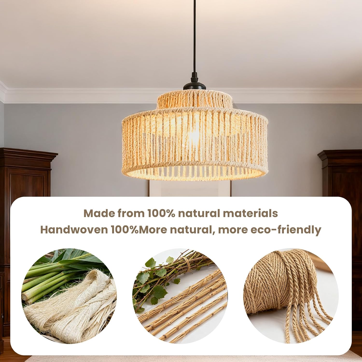 Boho Handwoven Rattan Basket Pendant Lights