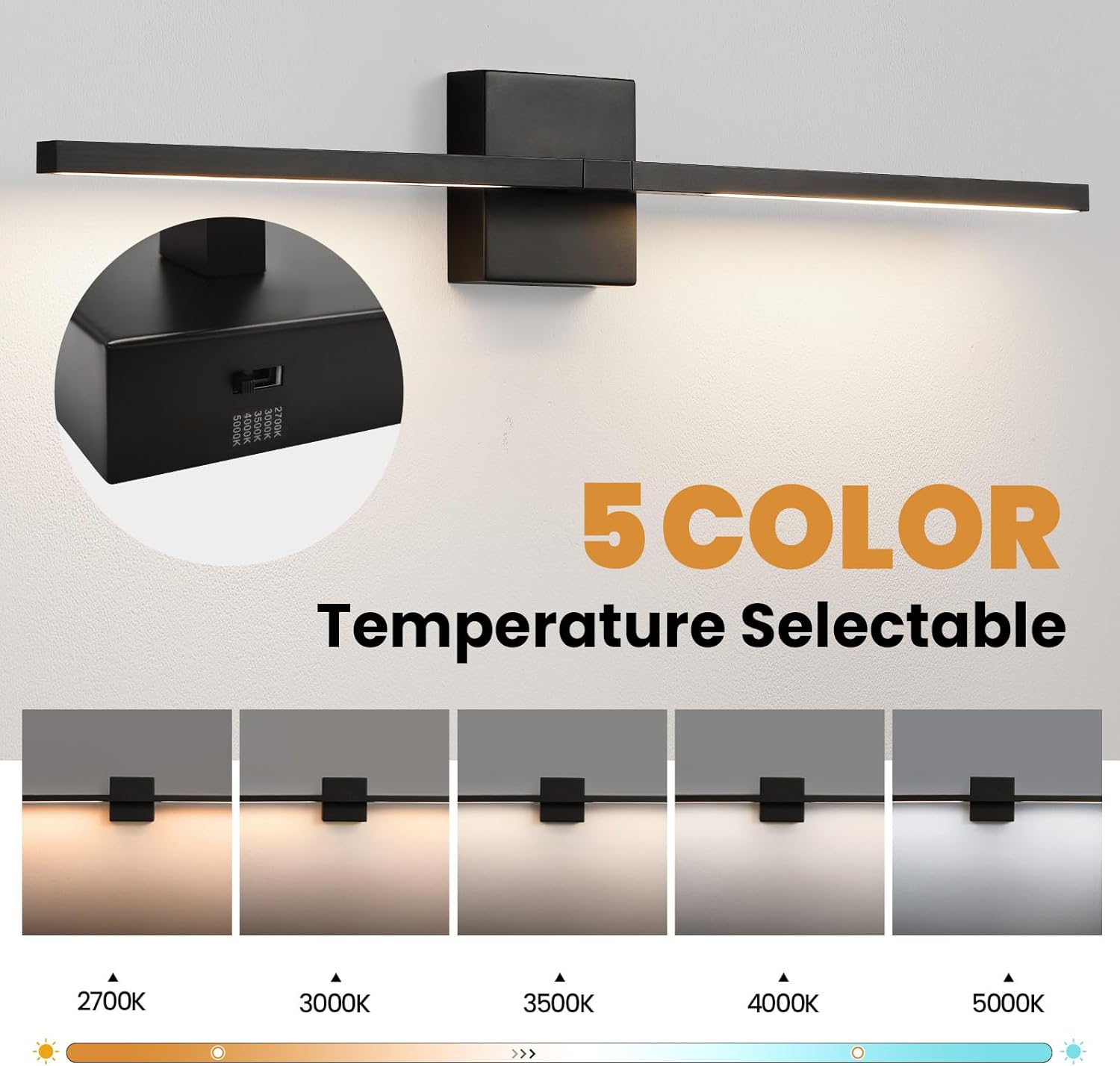 5CCT Dimmable Rotatable Black Vanity Light