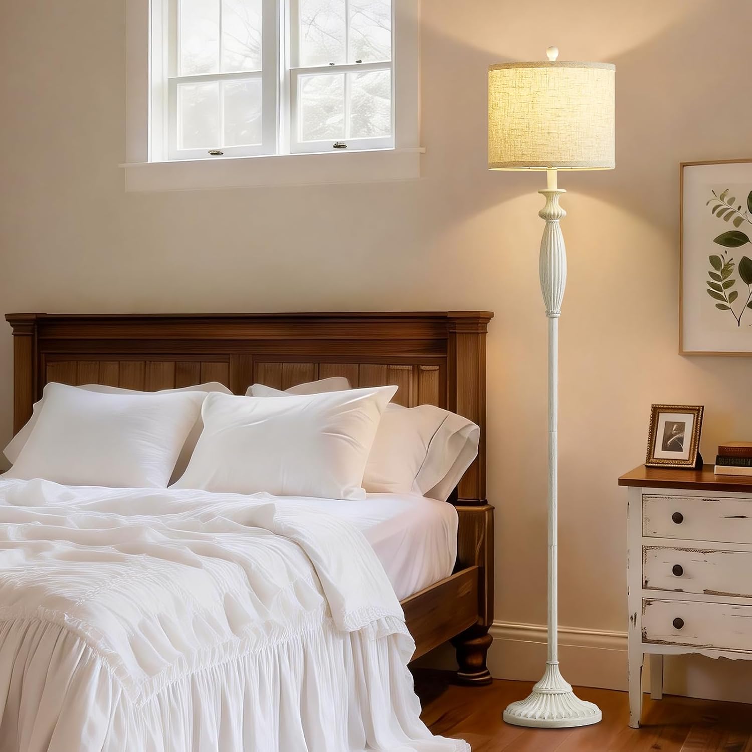3CCT Rustic Oatmeal Linen Floor Lamp