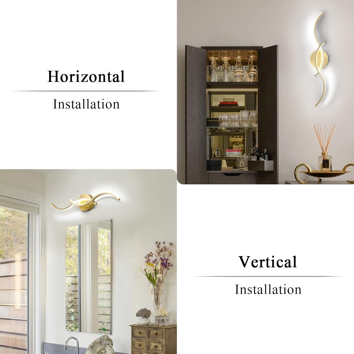 Dimmable Gold Wave LED Bathroom Vanity Light