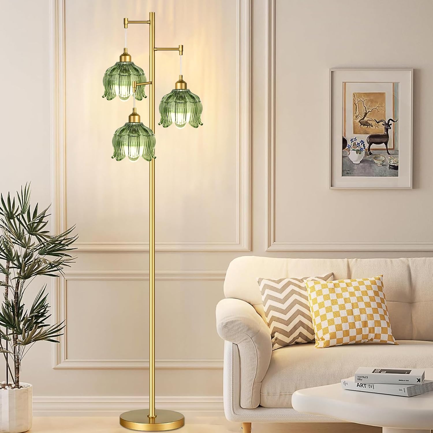 Gold Tree 3-Light Glass Floor Lamp