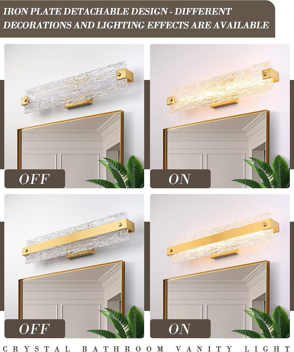 Dimmable 3CCT Crystal Gold Vanity Light
