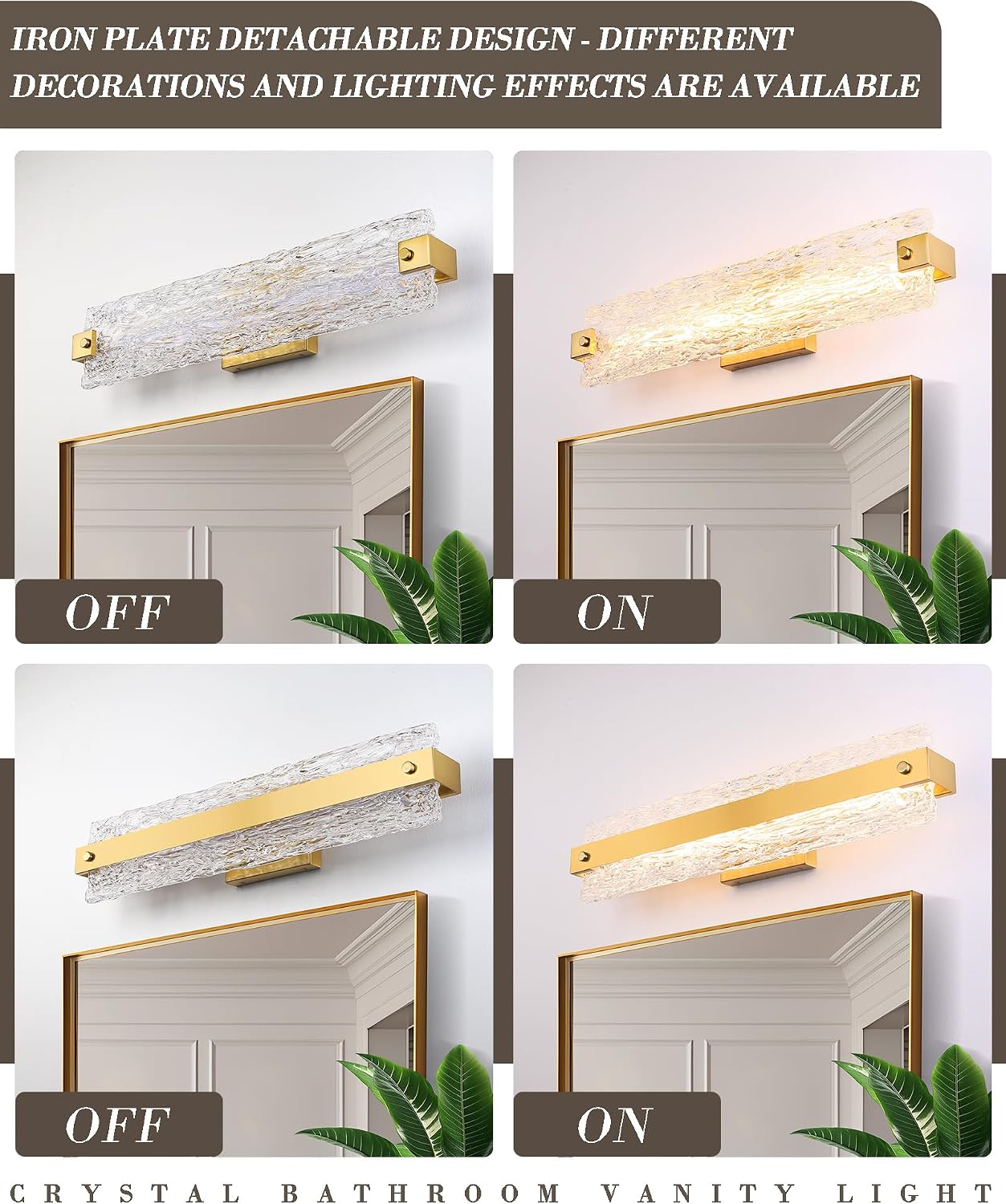 Dimmable 3CCT Crystal Gold Vanity Light
