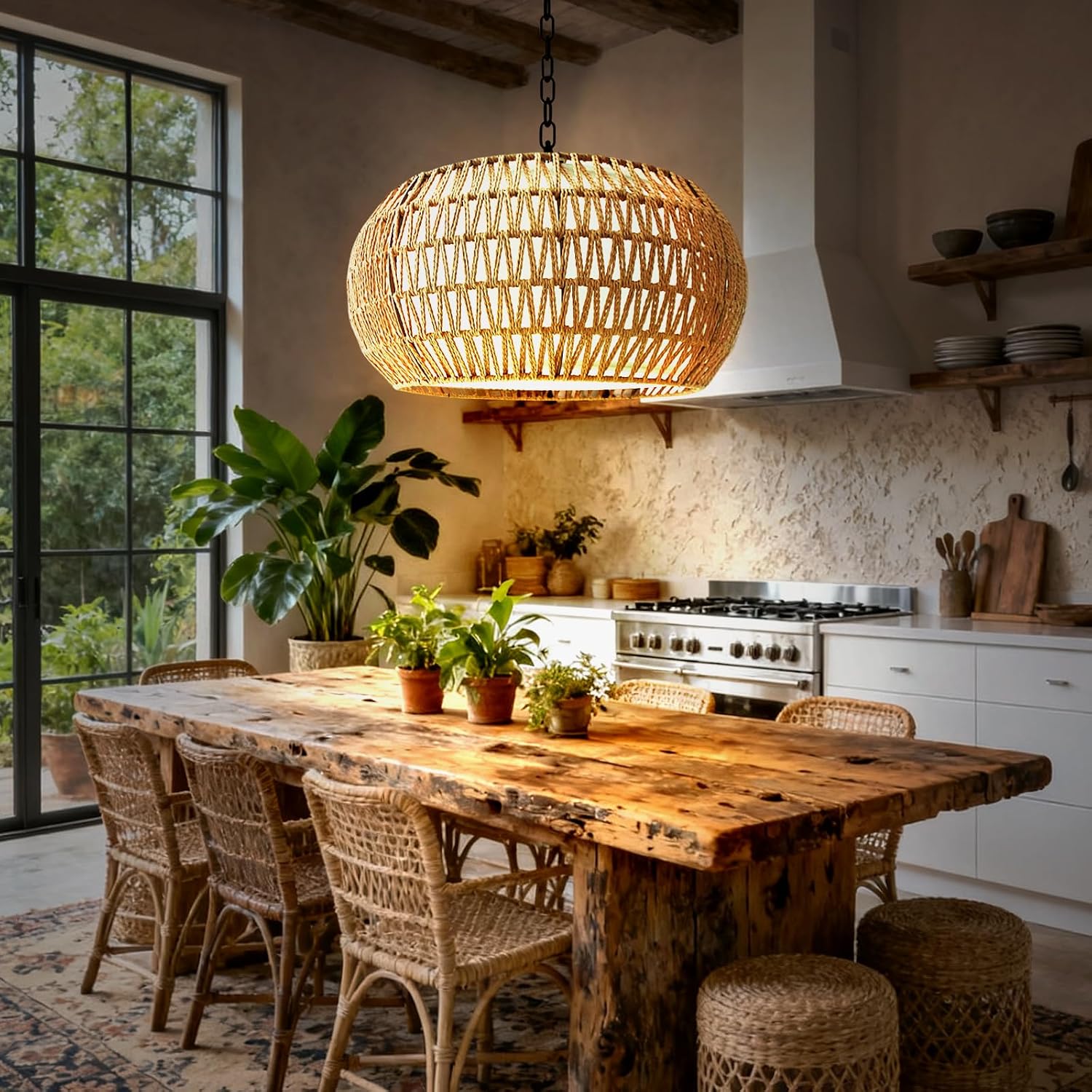 Boho Rattan 5-Light Dining Room Chandelier