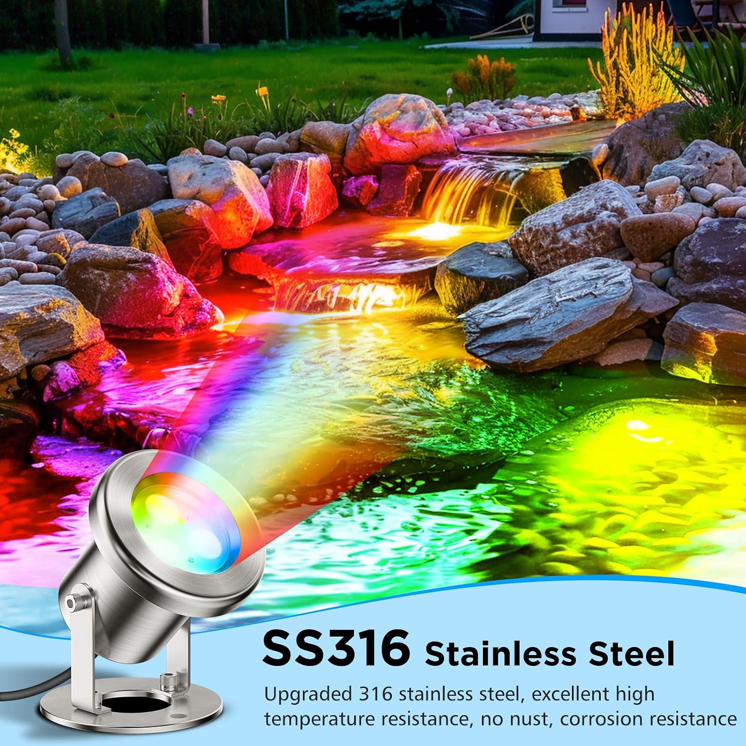 APP Controlled RGB Stainless Steel Pond Lights