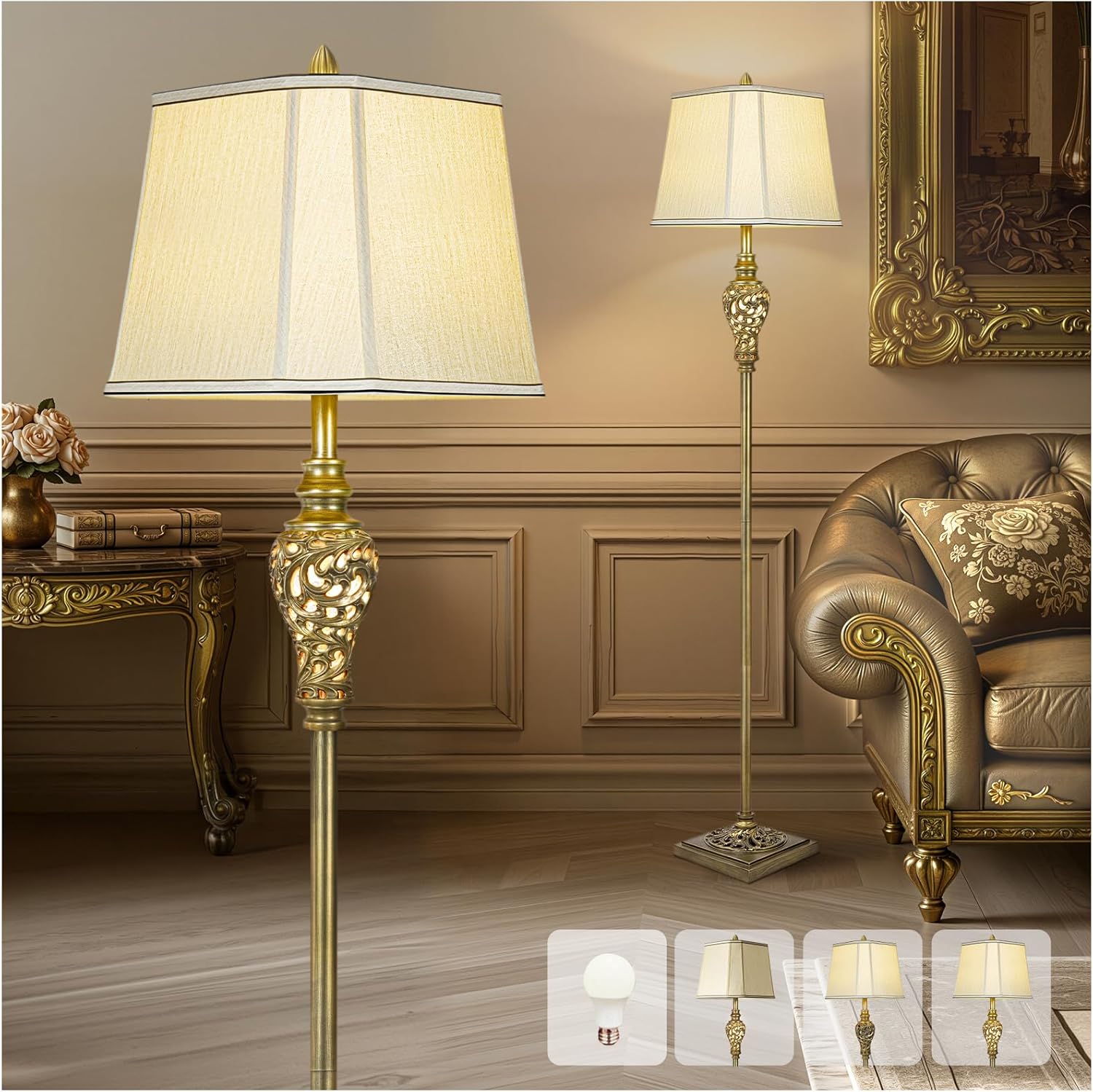 Rustic Linen Shade Floor Lamp With Nightlight