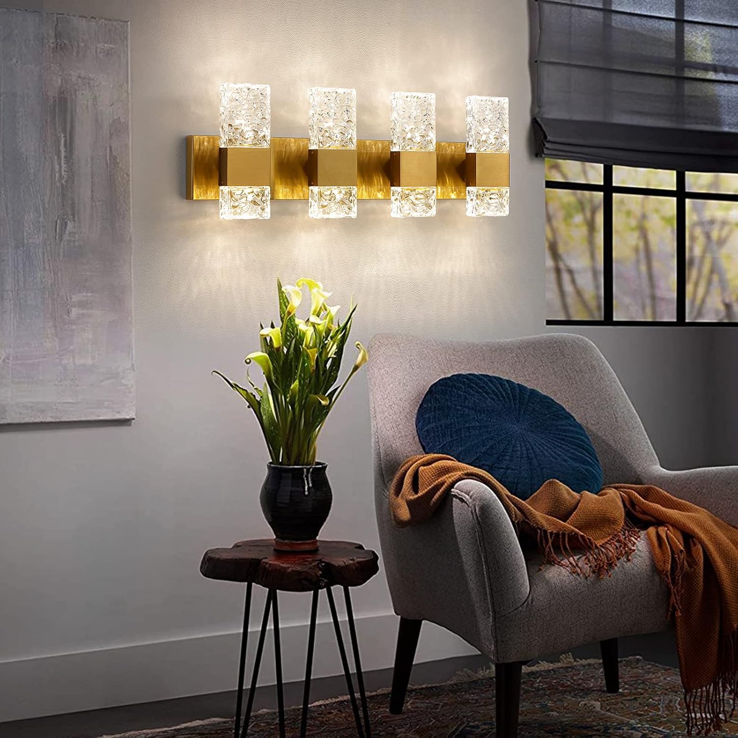 4-Light Dimmable Crystal Gold Vanity Light
