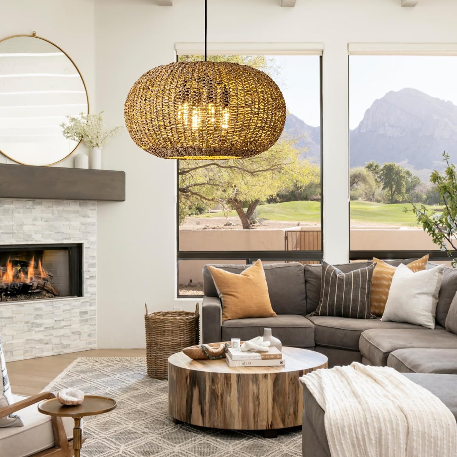 4-Light Large Boho Rattan Chandelier Fixture