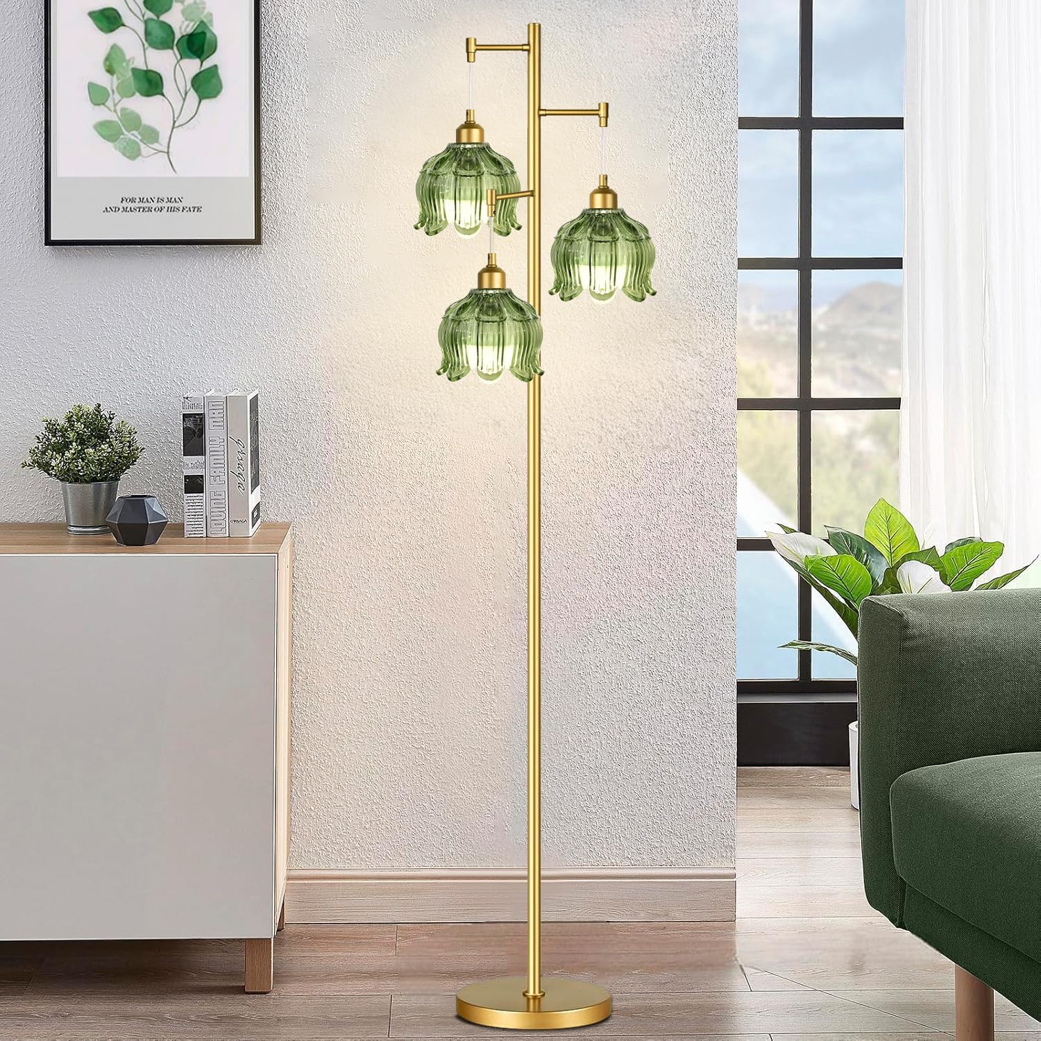 Gold Tree 3-Light Glass Floor Lamp