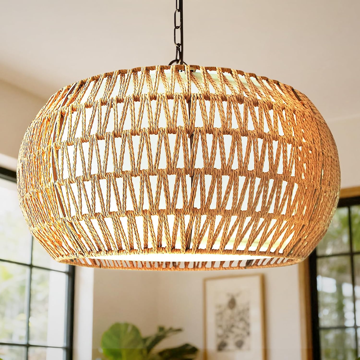 Boho Rattan 5-Light Dining Room Chandelier