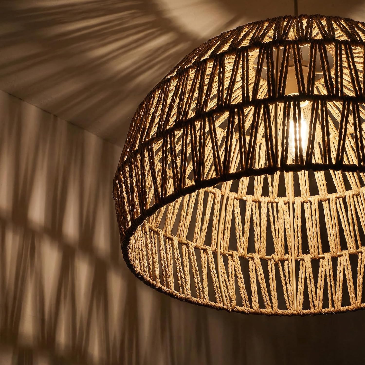 Boho Rattan Replacement Pendant Lamp Shade