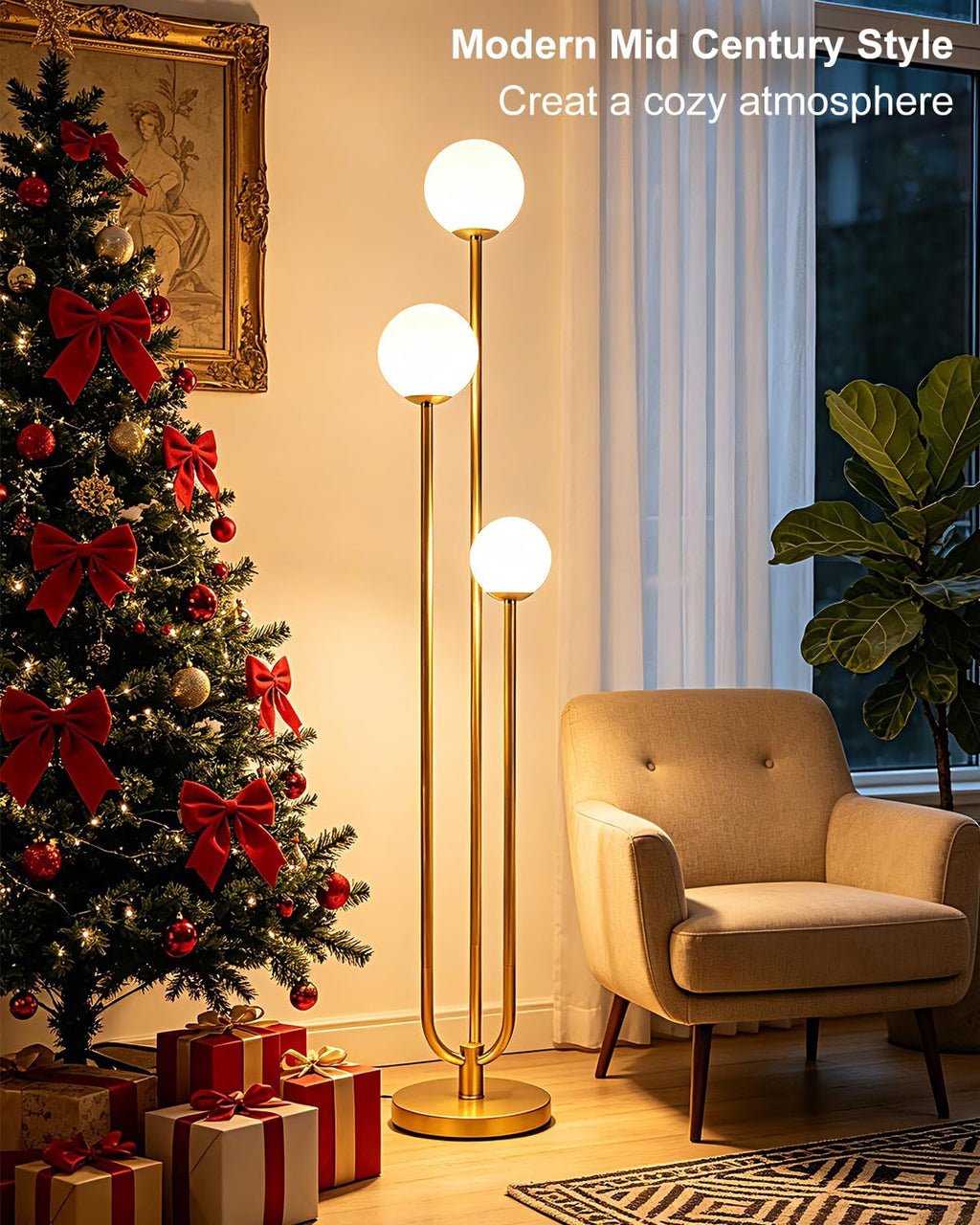 Dimmable Gold Globe 3-Light Floor Lamp