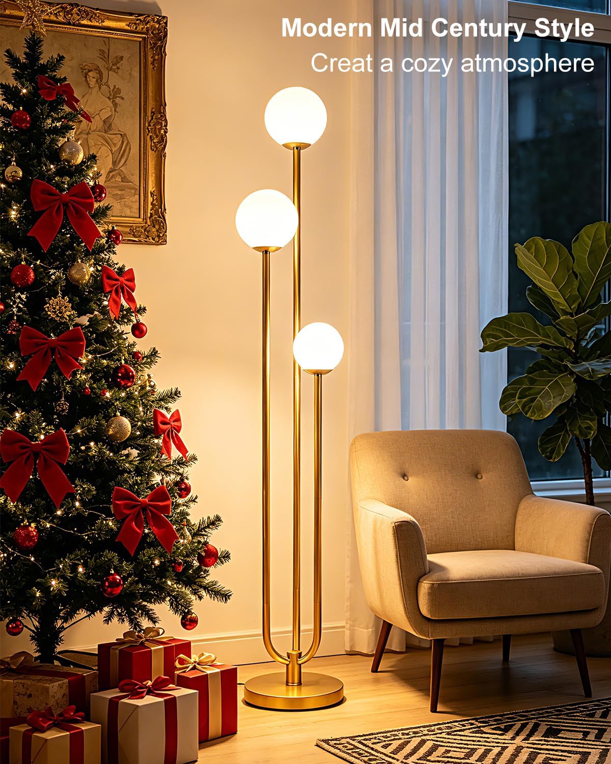 Dimmable Gold Globe 3-Light Floor Lamp
