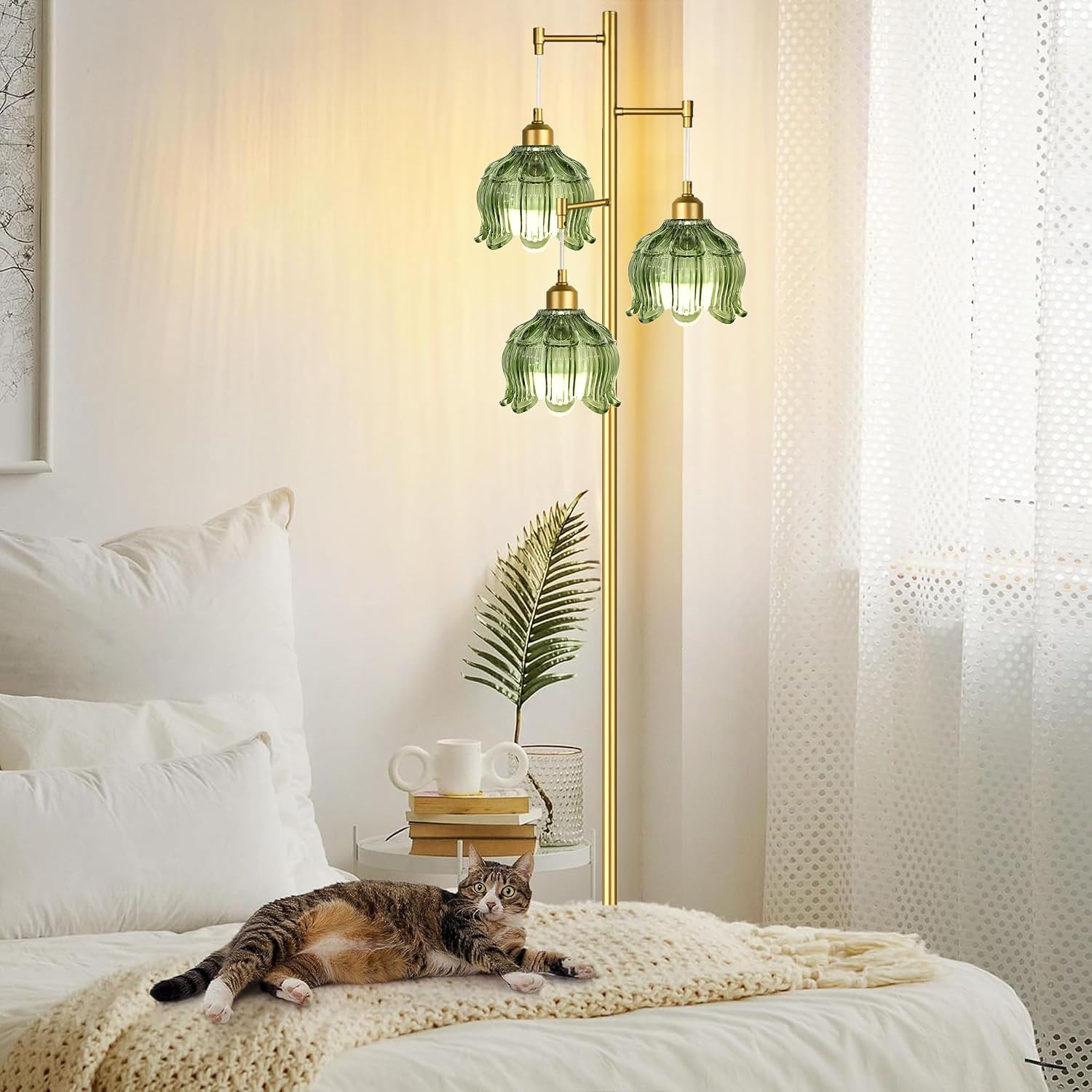 Gold Tree 3-Light Glass Floor Lamp